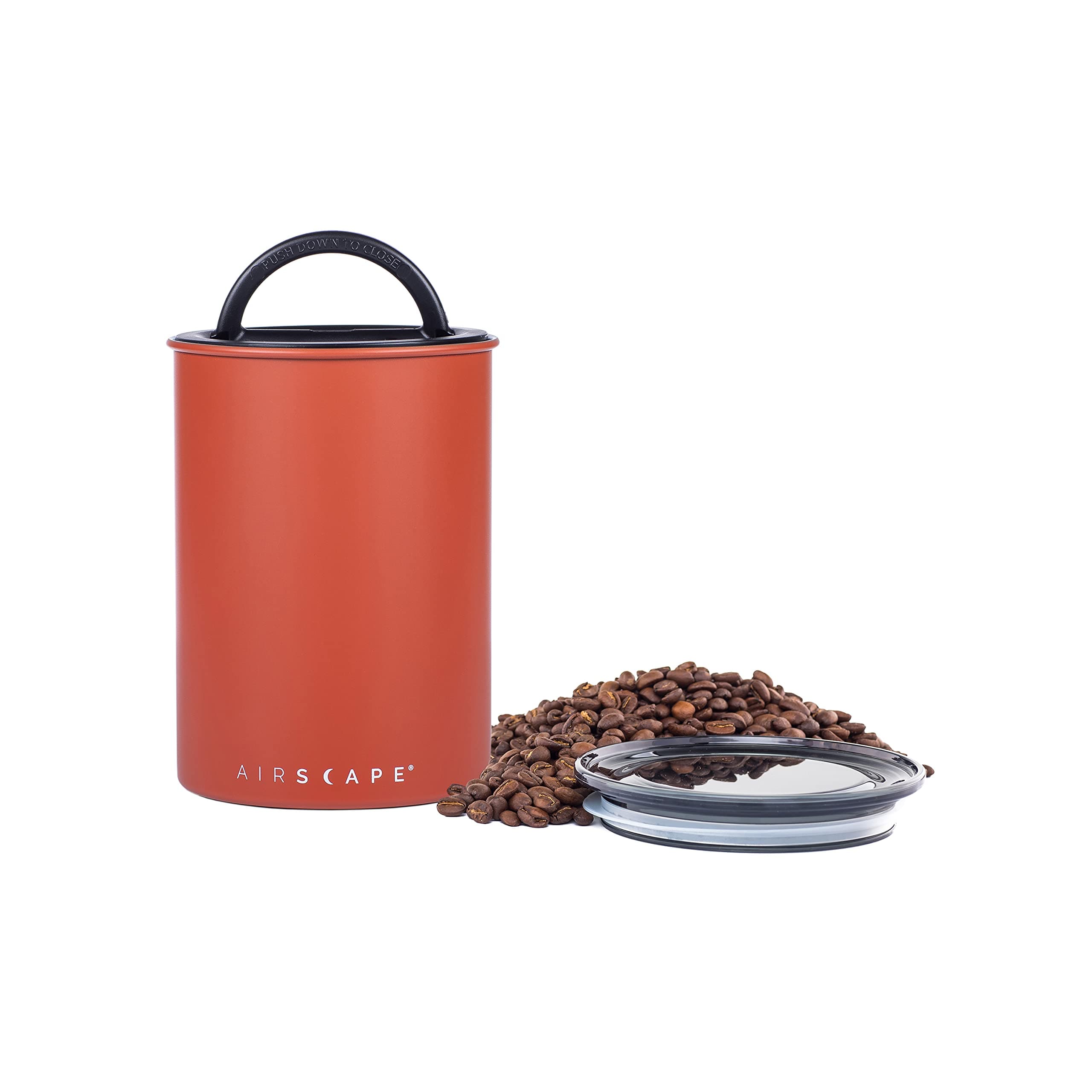 Planetary Design Airscape Stainless Steel Coffee Canister | Food Storage Container | Patented Airtight Lid | Push Out Excess Air Preserve Food Freshness (Medium, Matte Red Rock)