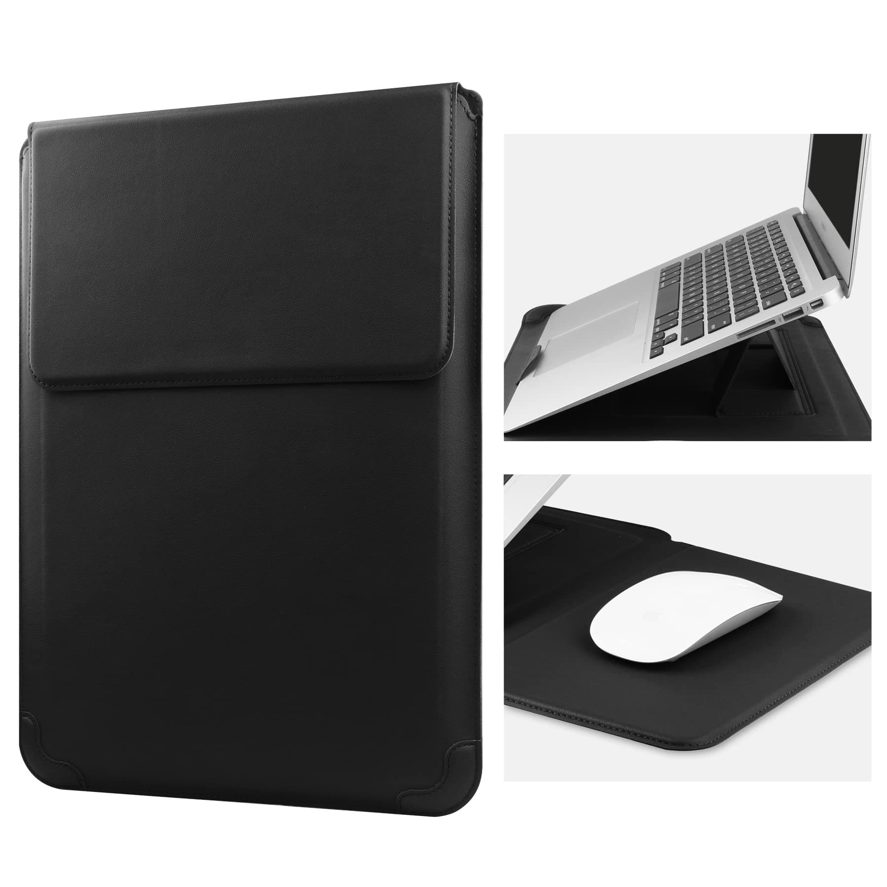 14 Inch Laptop Sleeve Case Leather Bag with Stand Compatible with Mac Pro 14 2021/ASUS Vivobook 14/HP Pavilion X360/IdeaPad 14/Dell HP ASUS Acer Huawei Matebook 14'' PC, Black