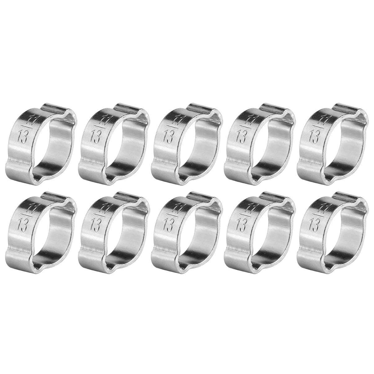 Xinrub 10pcs Hose Clamp, Stainless Steel Two-ear Pipe Clip Hoop Plumbing Fastener Fule Petrol Pipe Tube(11-13Mm )