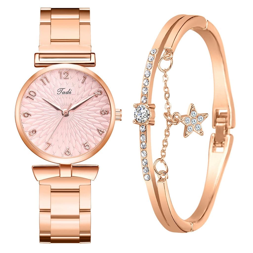 Luxury Womens Watch with Bracelet Gifts Set Rose Gold for Lady Female Elegant Wrist Watches Ladies Stylish Bracelet Watches