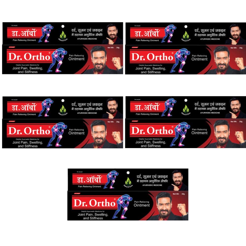 Dr.Ortho Ayurvedic Pain Relieving Ointment For Joint Pain, Neck Pain, Knee Pain, Muscle Pain | Ayurvedic Remedy Reduces Muscle Stiffness | Quick And Effective Result And Reduces Muscle Stiffness - 30 Gm(Pack Of 5)