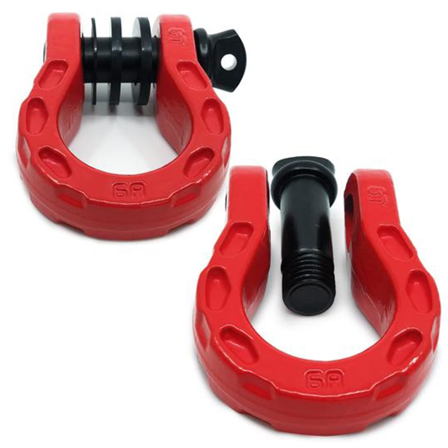 GA GEARAMERICA Mega D Ring Shackles – 68,000 lbs Capacity, Stronger Than 3/4" D Rings –Tow Shackle, 7/8" Pin & Washers – Securely Connect Tow Strap or Winch Rope for Off-Road Recovery – Red, 2-Pack