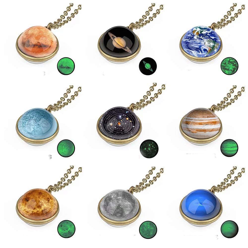 9 Pack Galaxy Pendant Necklace Solar System Universe Glass Jewelry Nebula Space Cosmos Outer Space Planet Jewelry Valentine's Love Gift
