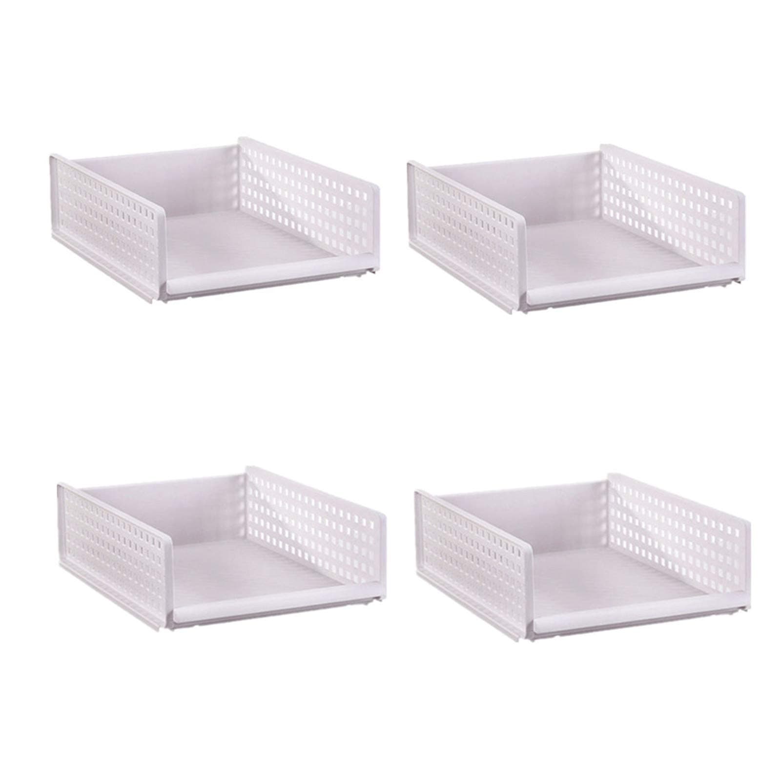 Wardrobe Organizers and Storage Box,U-HOOME 4-Pack Plastic Cupboard Organizer Stackable Baskets Closet Containers Cubes Organiser, Bedroom Laundry Fold Pull Out Drawer Dividers for Clothes (Small)