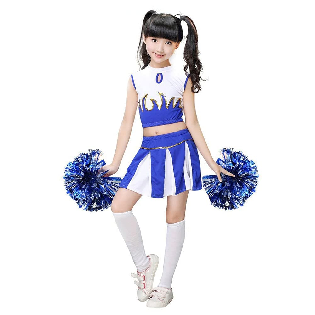 Halloween Cheerleader Costume for Girls, Toddler Cheer Outfits, 2 Match Pompoms, for 2-13 Years Baby Girl Youth Girl