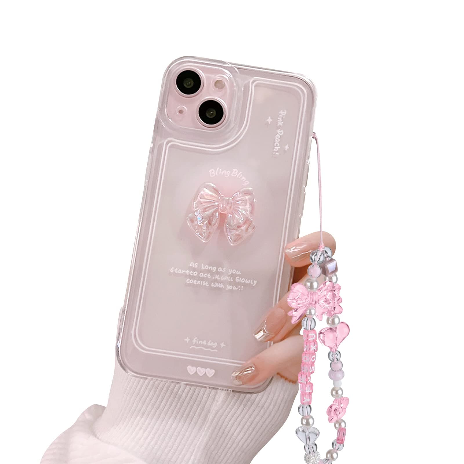 Ownest Compatible for iPhone 13 Cute 3D Pink Bowknot Slim Clear Aesthetic Design Women Teen Girls Camera Lens Protection Phone Cases Cover