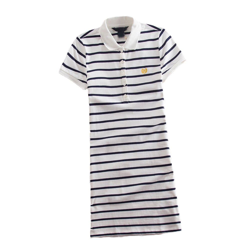 Teeuiear Women Embroidery Polo Striped Print Summer T Shirt Dress Slim Casual Mini Sport Dresses