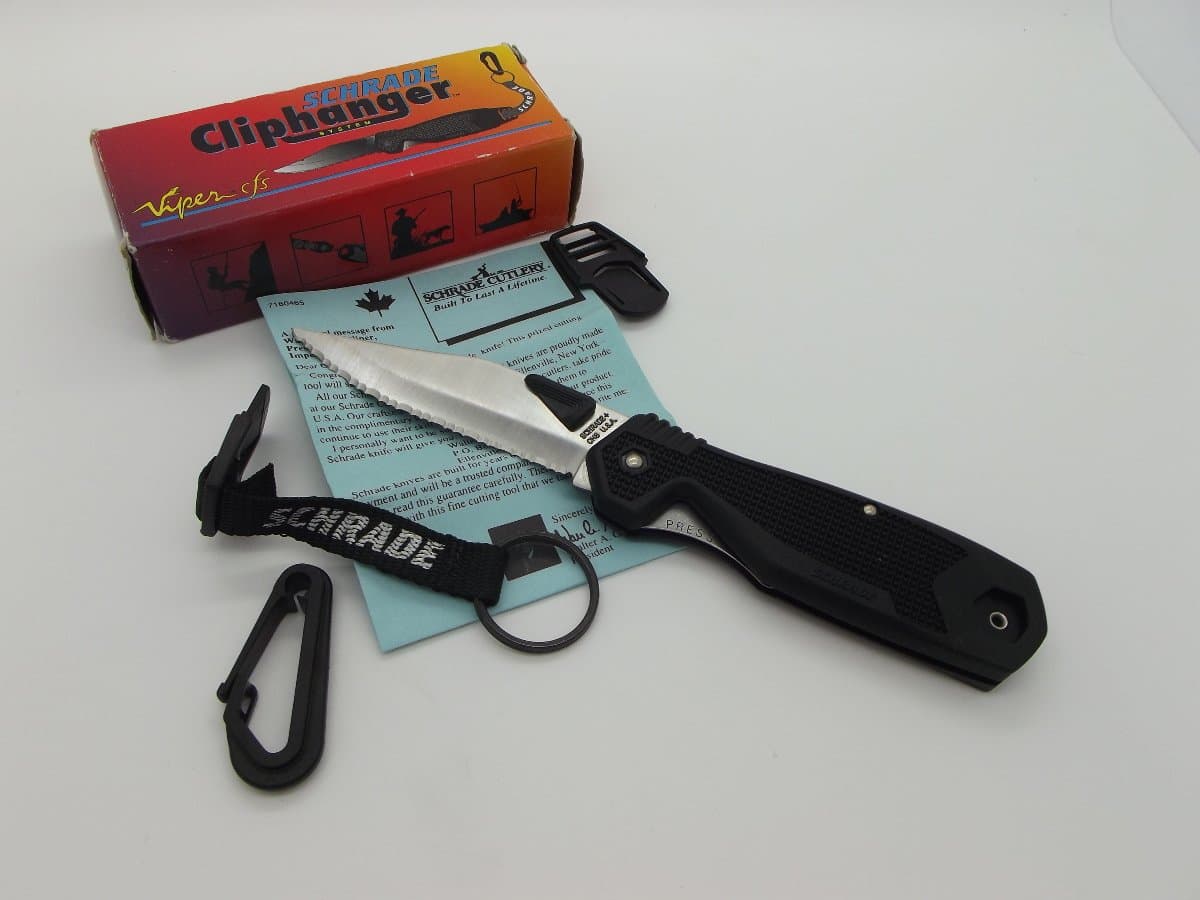 Schrade Cutlery Knives Cliphanger System Made in USA Serrated CH8 Viper CFS
