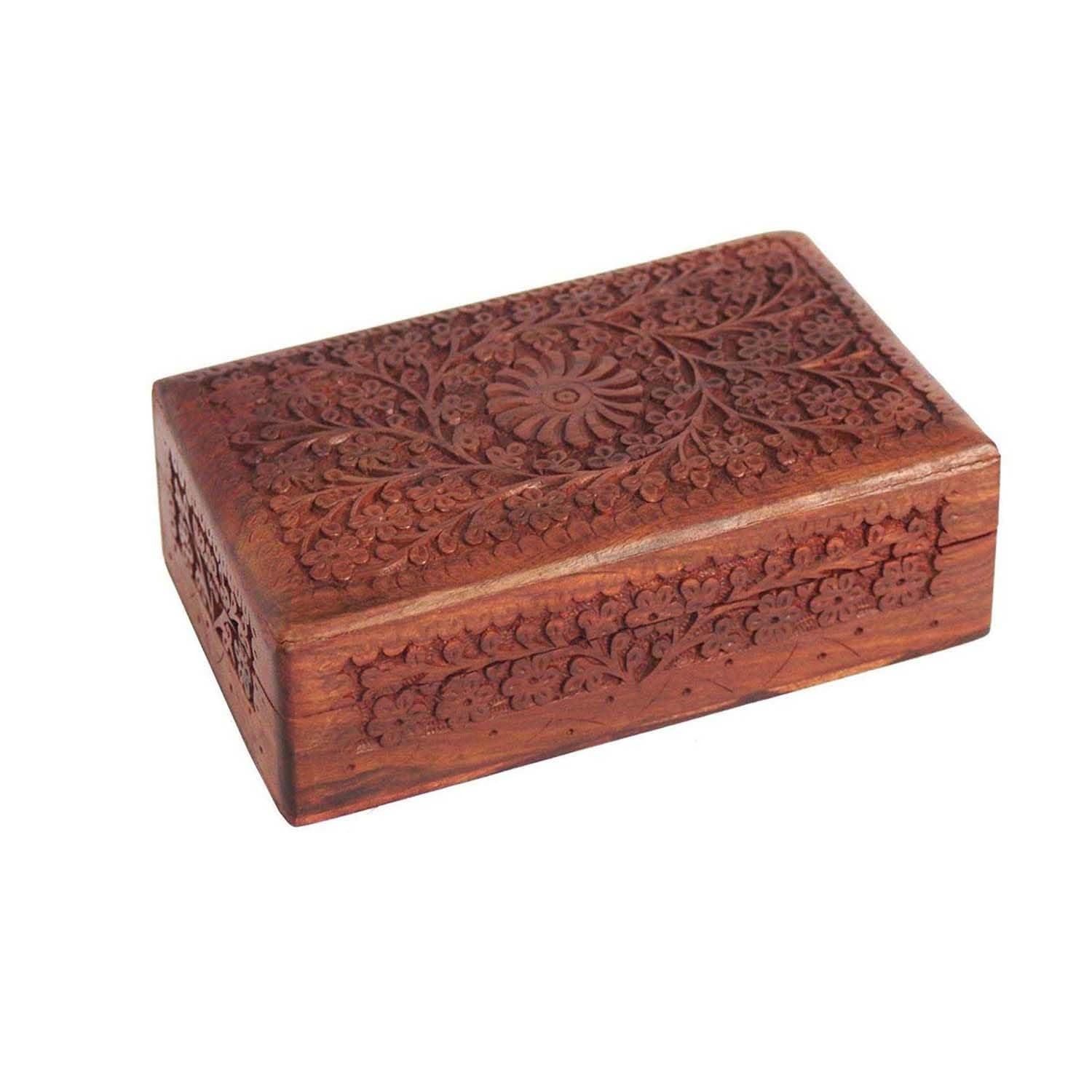 Wooden Kashmiri Carved Jewellery Box for Women, Elegant Brown Gift Box for Birthday Gift for Girlfriend, Exquisite Handcrafted Keepsake, Unique Decorative Box (8 X 5 Inch)