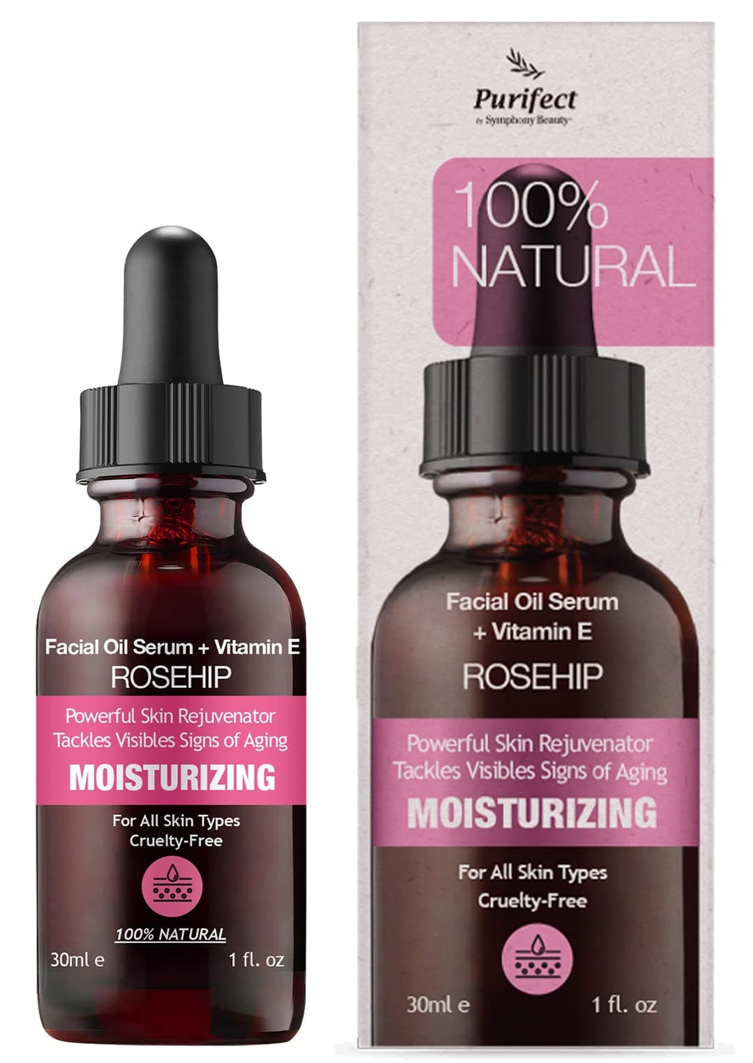 100% Natural Facial Oil Serum - Rosehip & Vitamin E, 30ml