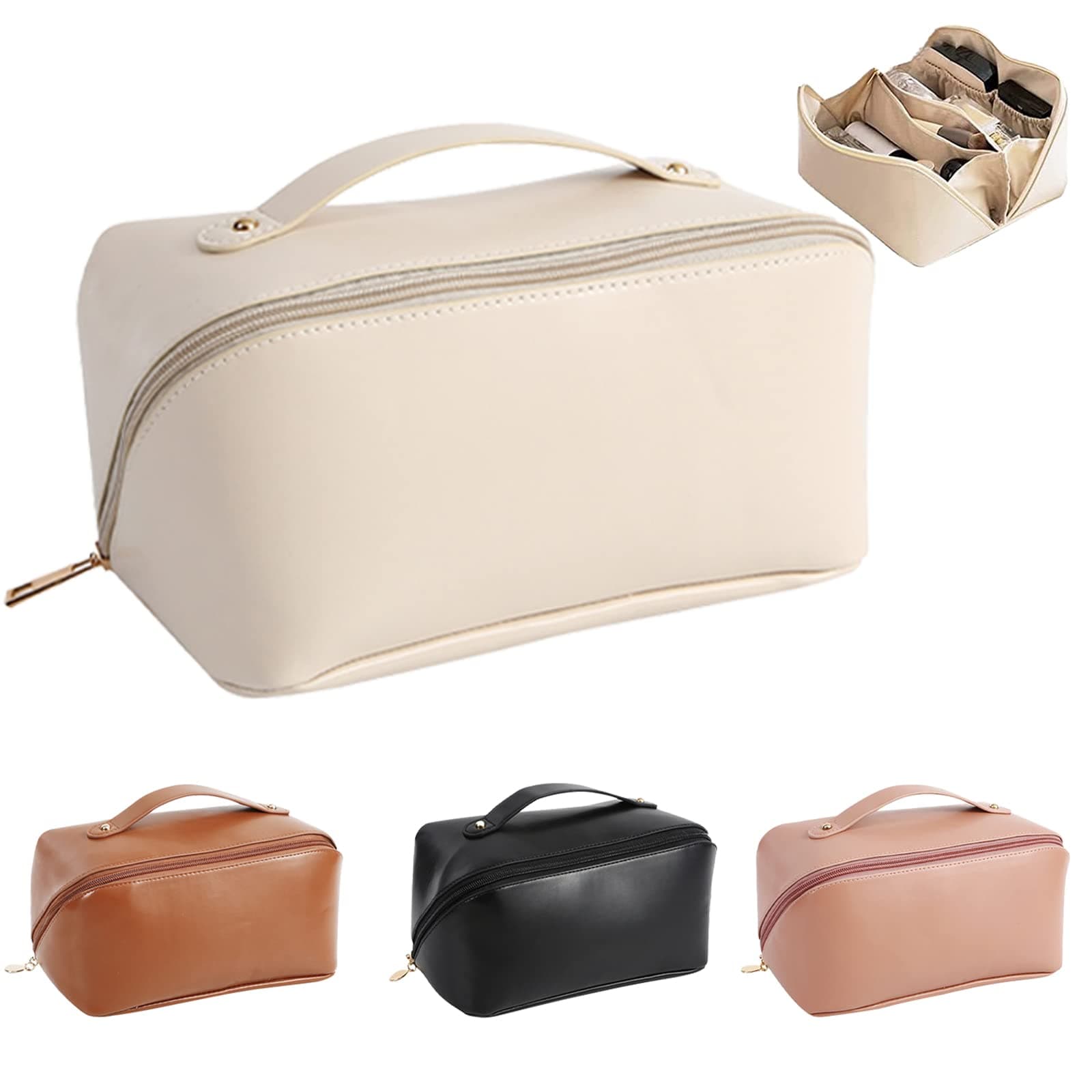 NIBESSERLarge-Capacity Travel Cosmetic Bag, Makeup Bags Hanging Toiletry Wash Bag Waterproof Portable Storage Bag Multifunction Makeup Organizer with Handle and Zipper(White)