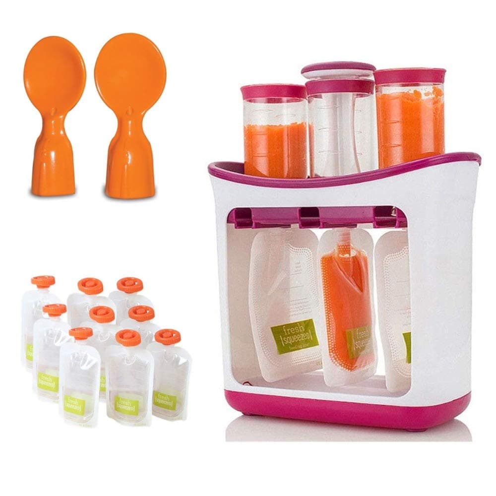 Mold Your Memories Baby Food Maker and Pouch Squeeze Station for Storing Homemade Vegetable Puree, Fruits, Soups and Smoothie (Purple)