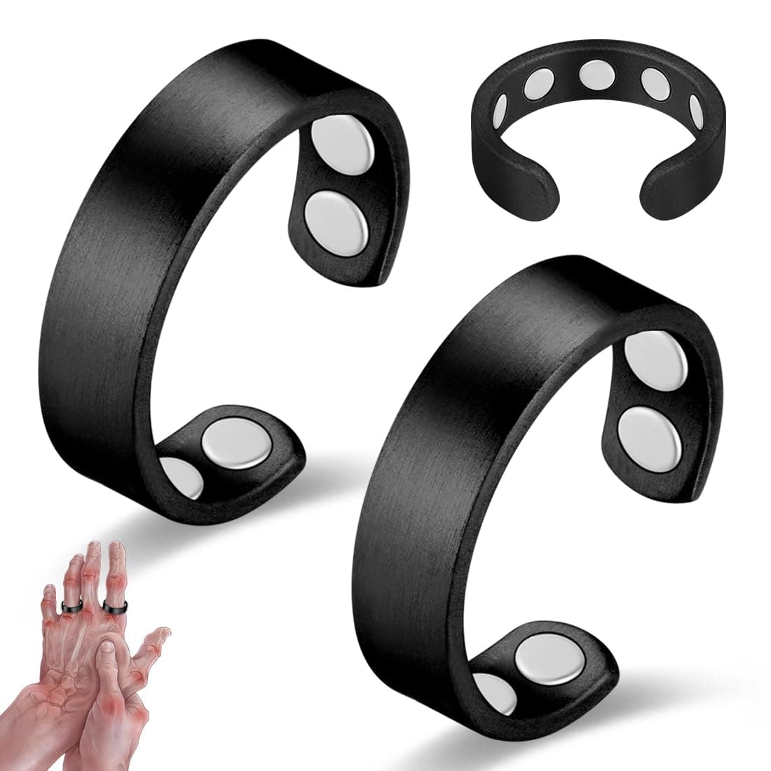 Vicmag 2PCS Magnetic Copper Rings for Women & Men,99.99% Pure Copper Ring with 9X Magnets Gift Adjustable(9X Black)