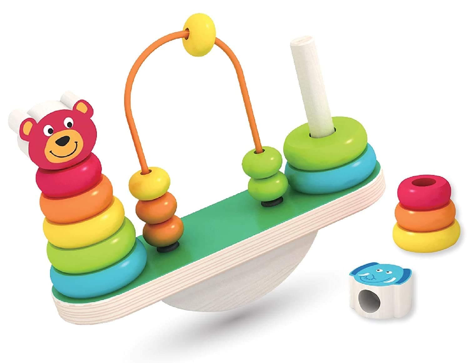 orapple wooden see saw balance stacker toy rings for kids for boys & girls of 1.5,2,3,4 years old age-Wood,Multi color(Pack of 1 set)