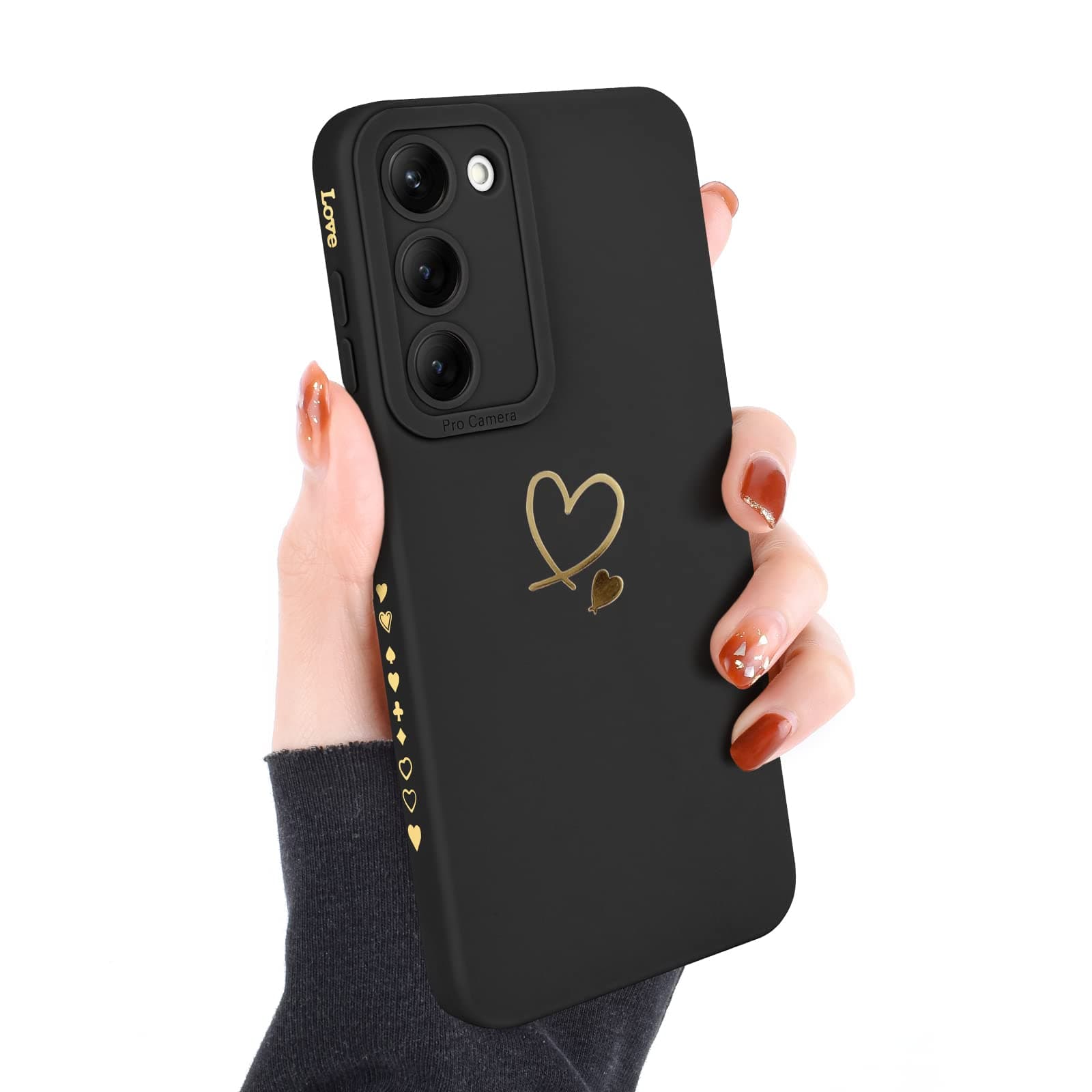 Newseegofor Samsung Galaxy S23 Plus Case Girls Women, Cute Love Heart Pattern Phone Case Flexible Liquid Silicone Shockproof Protective Bumper Cover for Samsung Galaxy S23 Plus-Black