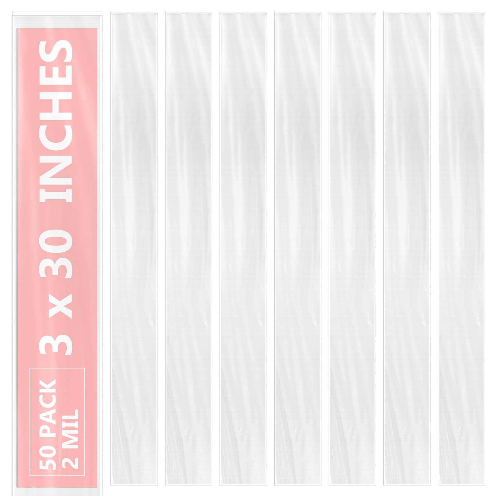 50 PCS Poly Bags 3x30" Poster Bags, Hold Up to 1.8 Inches Tube, for 18-24 Inches Poster, Art Prints, Maps, Blueprint