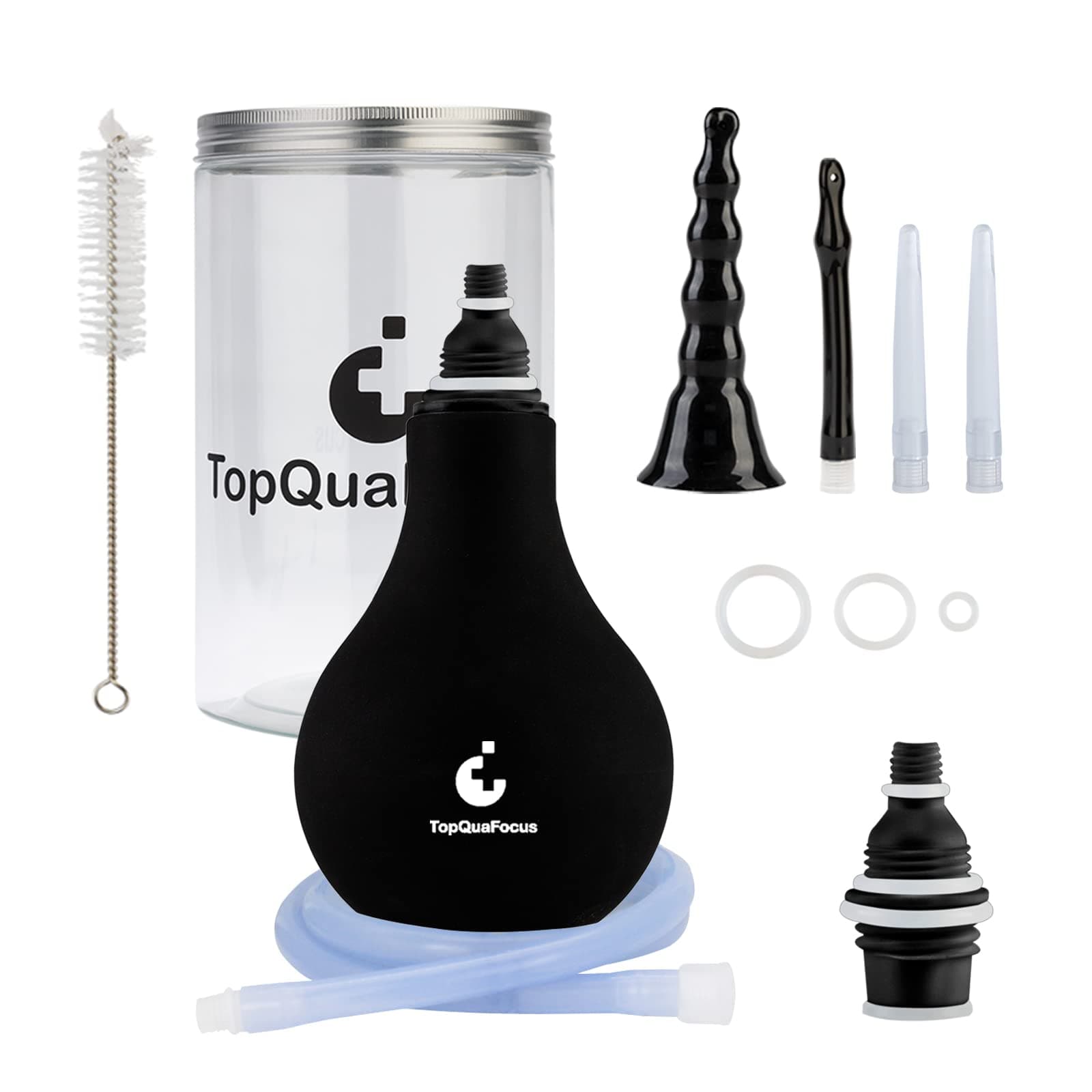 TopQuaFocus Enema Bulb Kit for Women and Men,Intimate Female Shower,Anal Douche Bulb with 5 Replaceable Nozzle & 27.56” Silicone Tube, BPA & Phthalates Free-Black