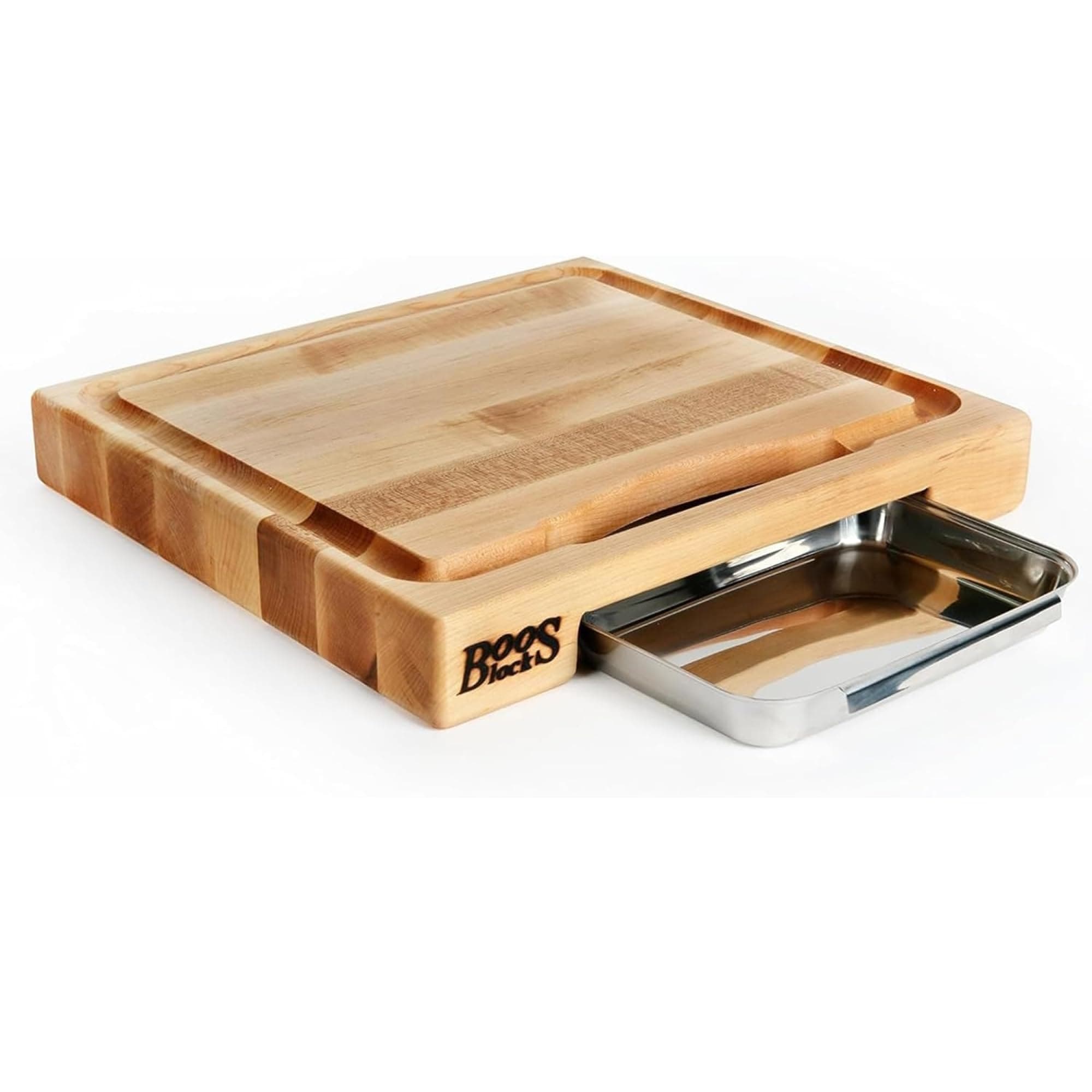 Boos Block Juice Groove Chopping Board With Drip Tray - Butchers Block Extra Thick - North American Hard Maple - Meat Carving Board - 15 x 14 x 2.25 Inches