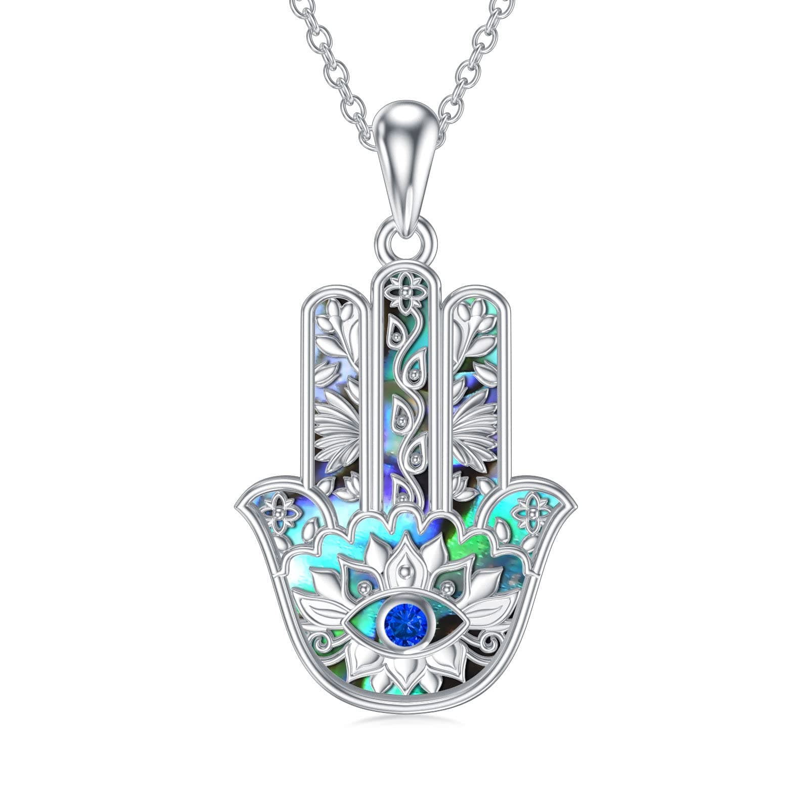 VONALAEvil Eye Hamsa Hand Necklace 925 Sterling Silver Pendant Necklace Blue Eye Jewellery for Women Girls
