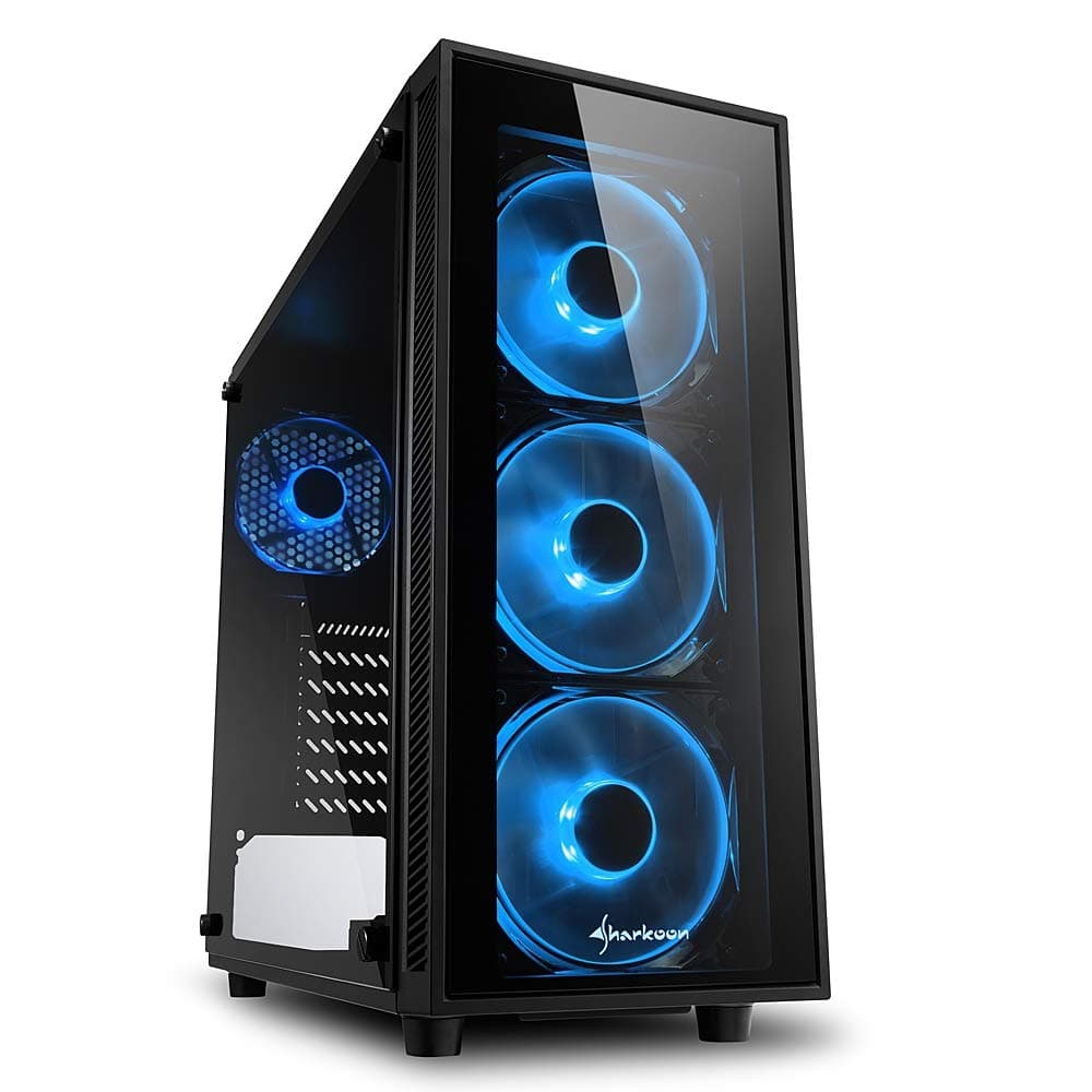 TG4 Mid Tower PC Computer Case I Support Mini-ITX, Micro-ATX, ATX Motherboard I Side Panel Tempered Glass with 4 x 120 mm Blue LED Fan (pre-Installed) - Black