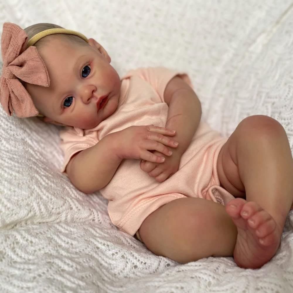 19" Realistic Reborn Baby Doll Girl, Lifelike Soft Silicone Vinyl, Handmade Weighted Toddler Toy with Real Skin Tone