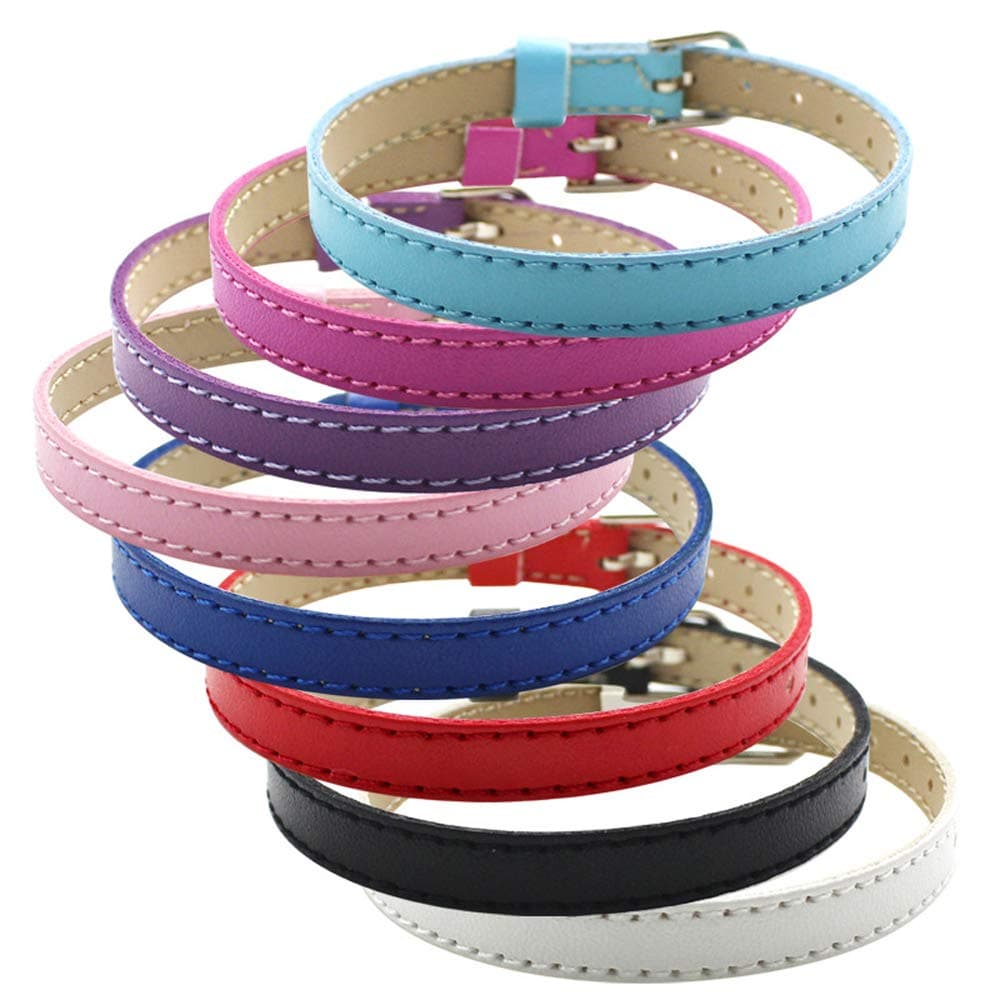 Ginooars Pack of 20pcs Mix Colors 8mm Leather Bracelet Straps Slide Wristbands/Bracelets for 8mm Slide Letters,Jewelry Making Charms