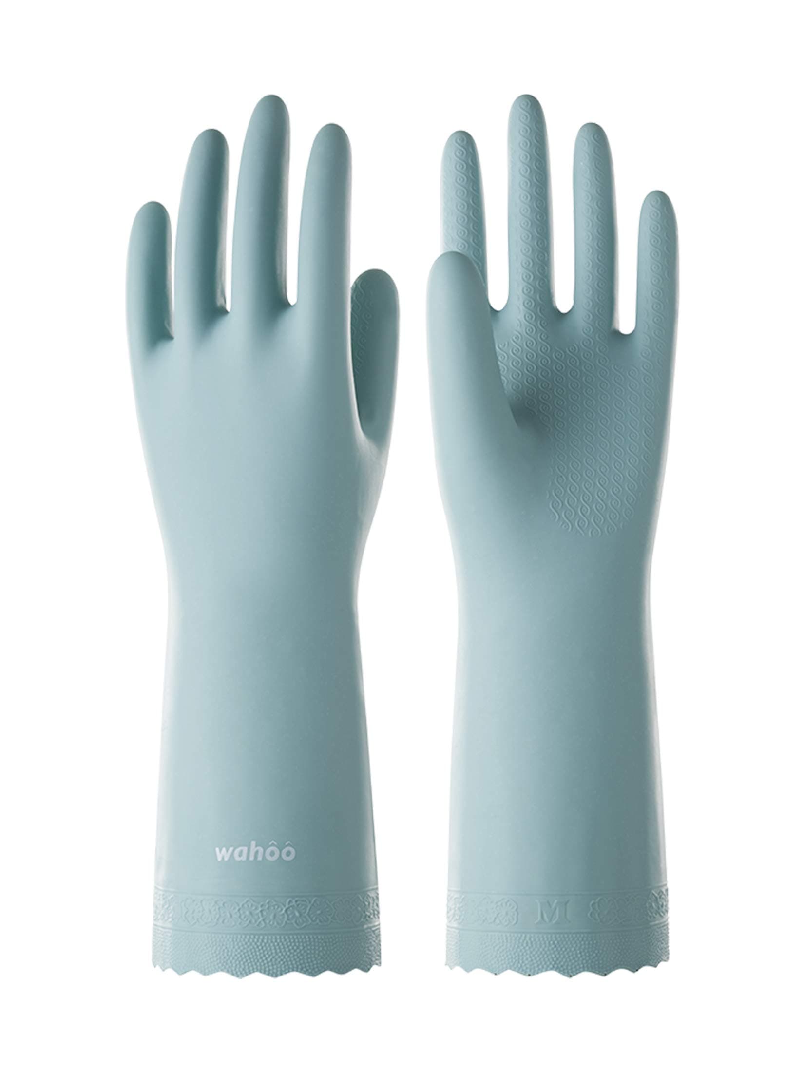 LANON wahoo Skin-Friendly Cleaning Gloves, Dishwashing Kitchen Gloves with Cotton Flocked Liner, Reusable, Non-Slip, Surf Spray, Medium