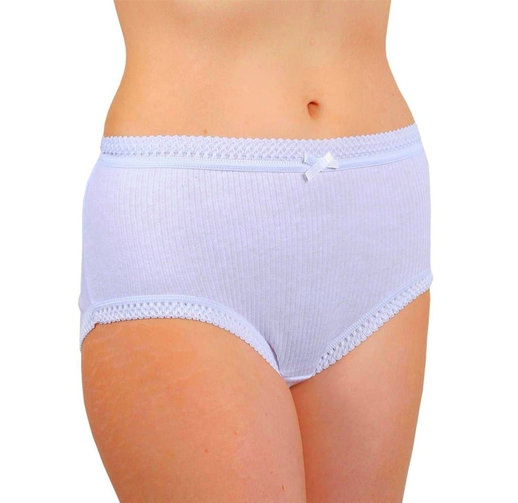 6X Pairs of Ladies 100% Cotton Ribbed Design Full Knickers Briefs/Sizes up to 66" Hips (3XOS - to Fit Hips 52"/54")