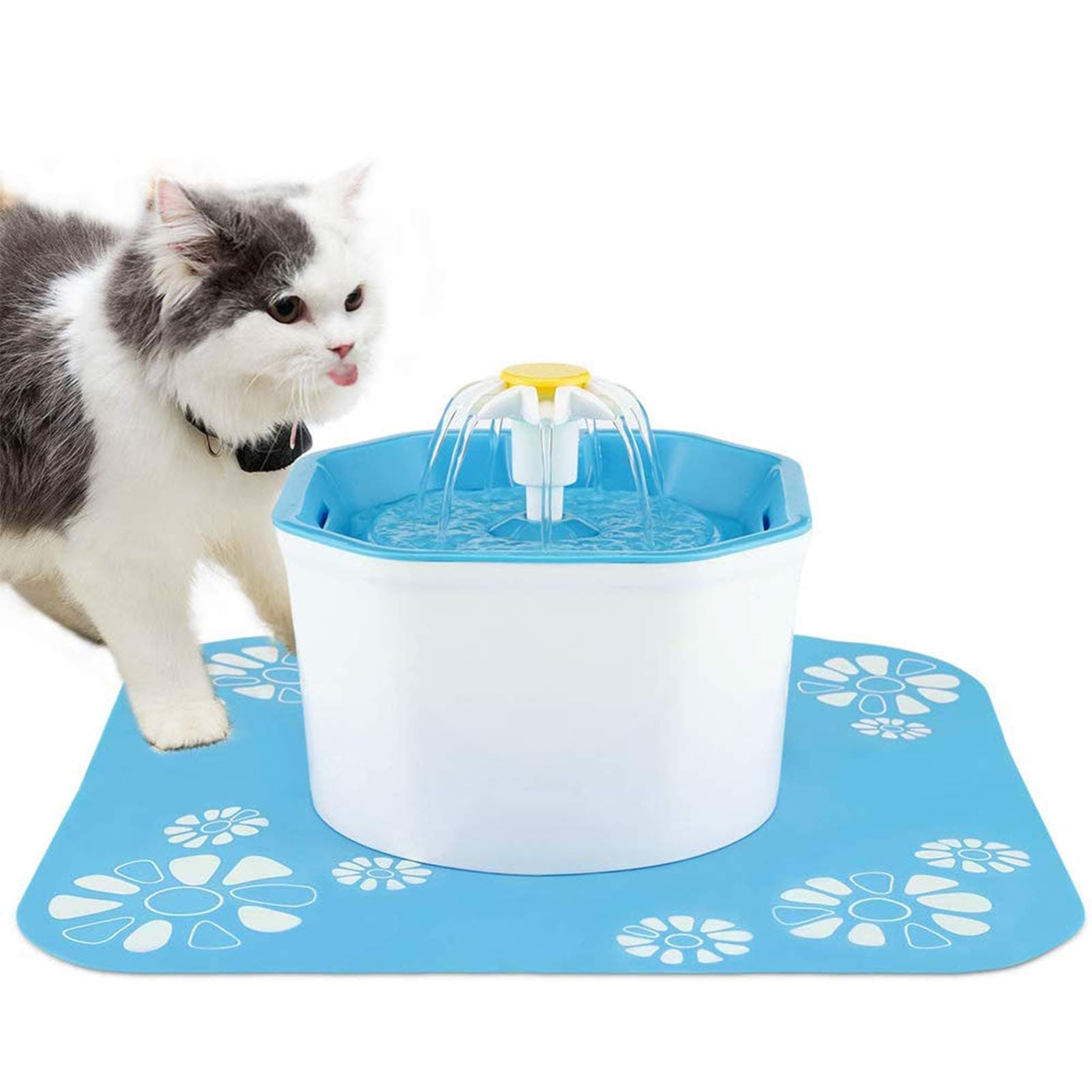 PingPIN Cat Water Fountain, Flower Drinking Fountain Pet Water Dispenser Super Quiet, Healthy and Hygienic Drinking Bowl with Fresh Clean Water for Cats, Puppies (1.6L)