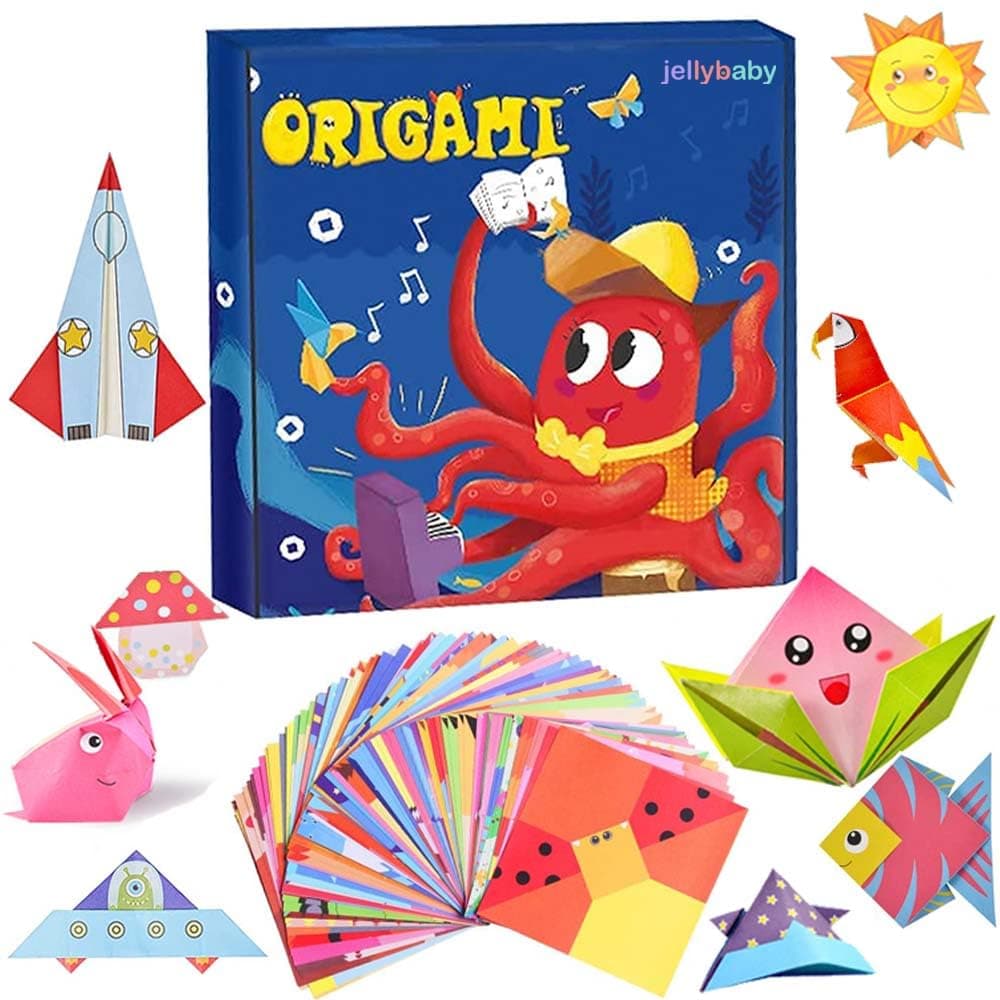 JELLYBABY 100 Pieces 50 Projects Origami Sheets, 3D Origami Paper With Guiding Book, Paper Size:7 In /18Cm *7 In /18Cm, Art Activity, Craft Materials,Multicolor