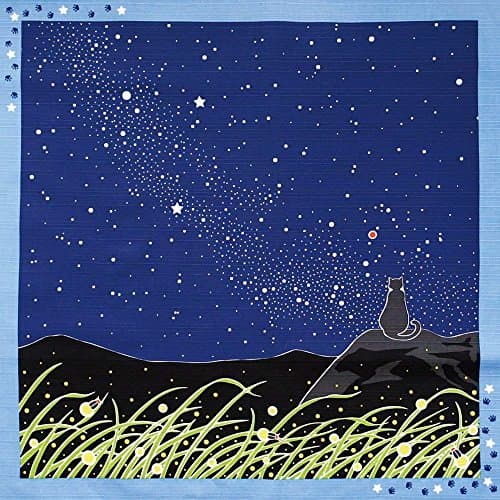 Kyoto Traditional Furoshiki (Japanese Wrapping Cloth) a Cat Tama in Night Sky Maeda Senko 88591