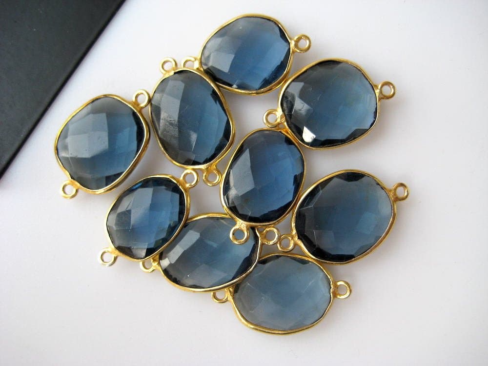 10Pcs London Blue Topaz Color Hydro Quartz Jewelry Bezel Connectors, Silver Gold Rose Gold Gemstone Connectors, CCC6