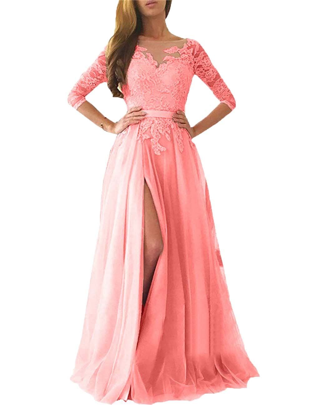 Ruisha Women Lace Prom Dress Long Tulle High Slit Evening Gowns Rs0080