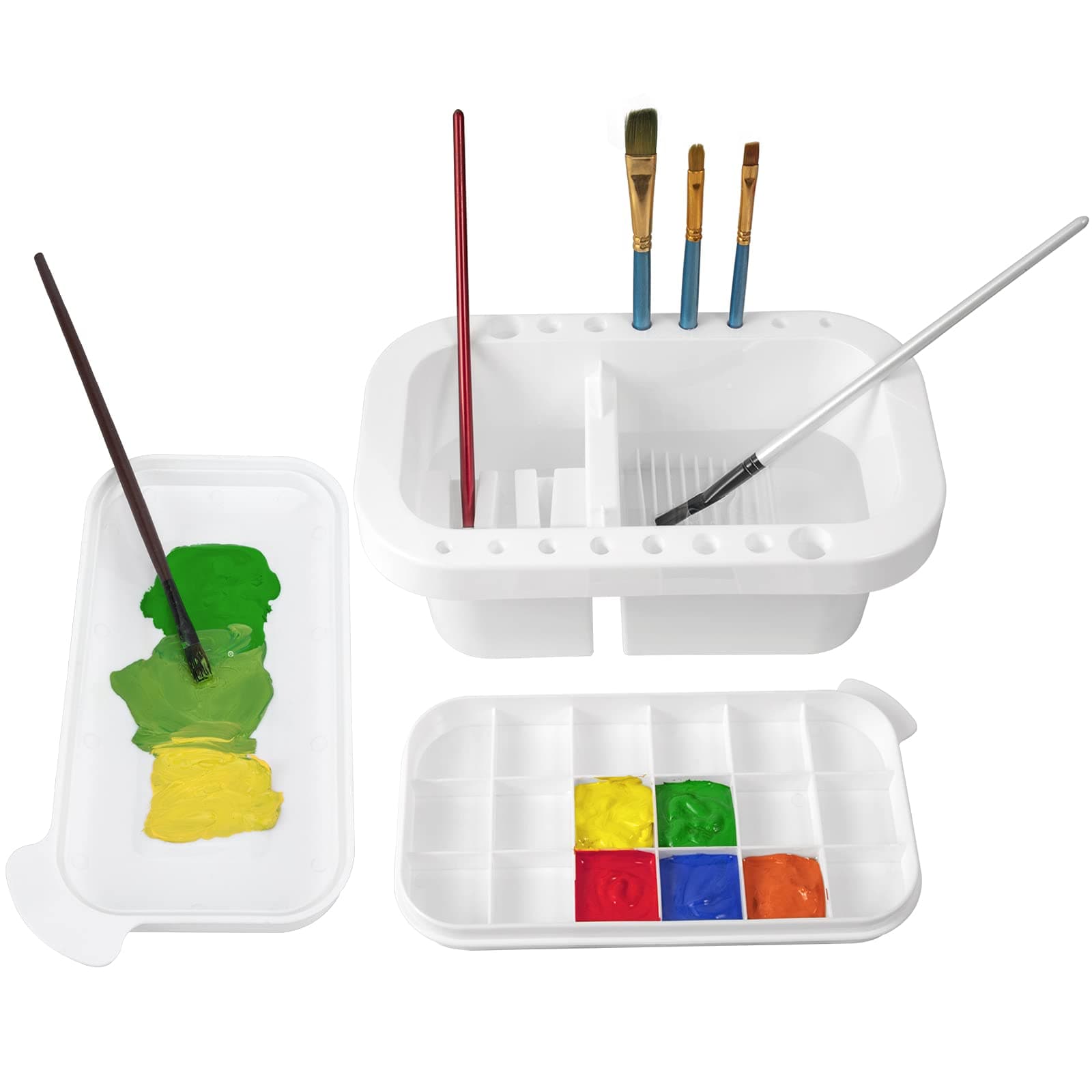 MyLifeUNIT Paint Brush Cleaner, Paint Brush Holder and Organizers with Palette for Acrylic, Watercolor, and Water-Based Paints (White)
