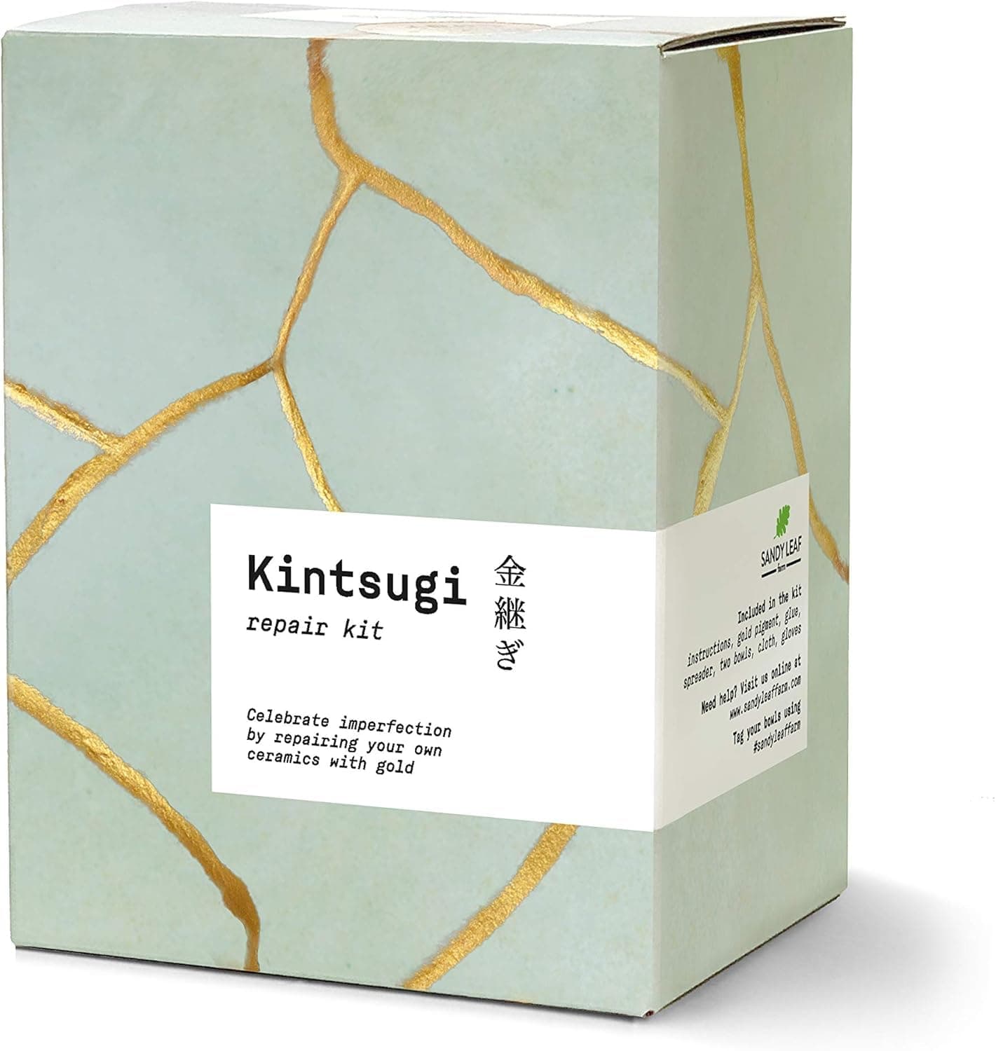 Sandy Leaf Farm Kintsugi Repair Kit - Repair Your own Ceramics with Gold Powder - Includes Two Beautiful Practice Bowls
