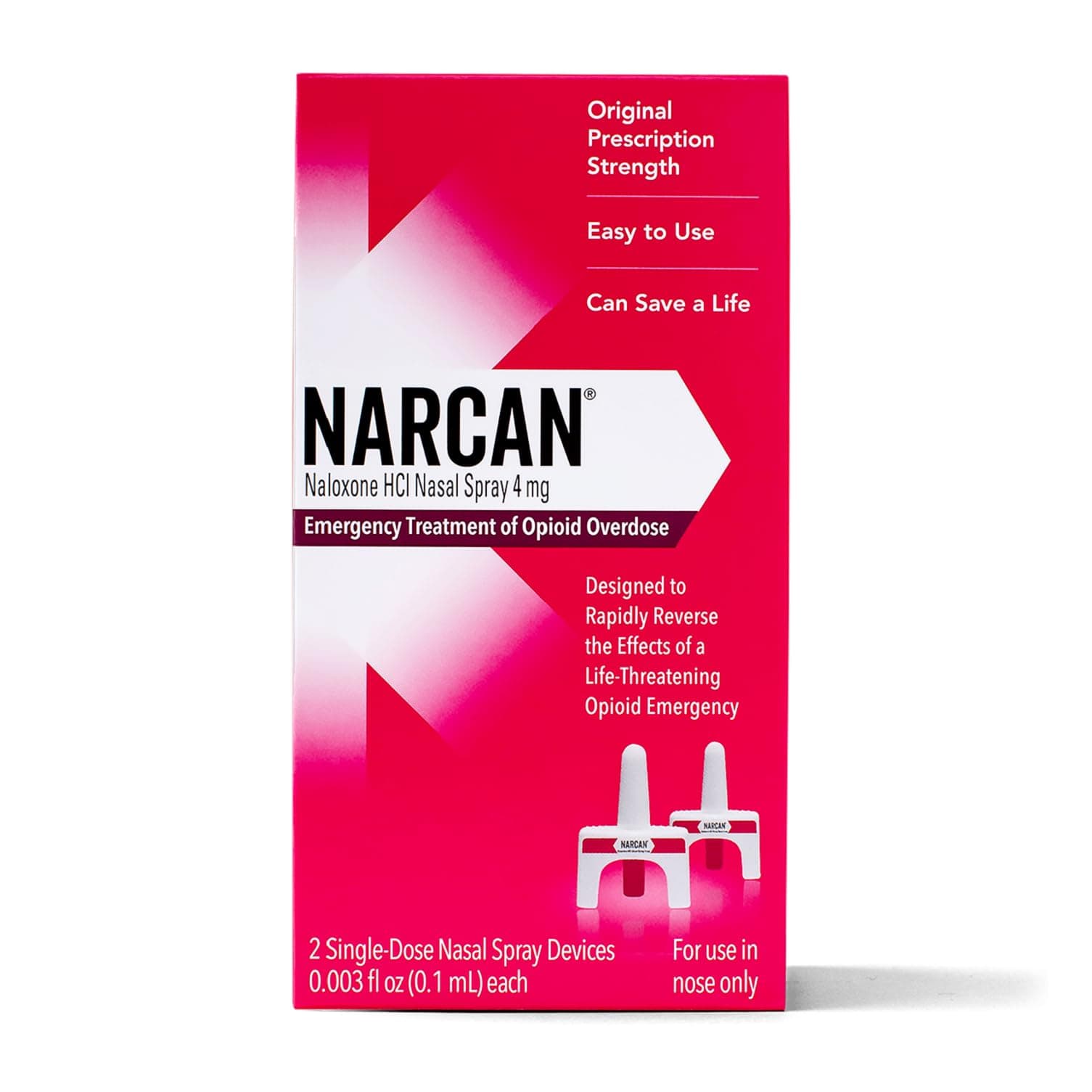 NARCAN Nasal Spray 4 mg, Emergency Treatment of Opioid Overdose, 2 Single-Dose Devices