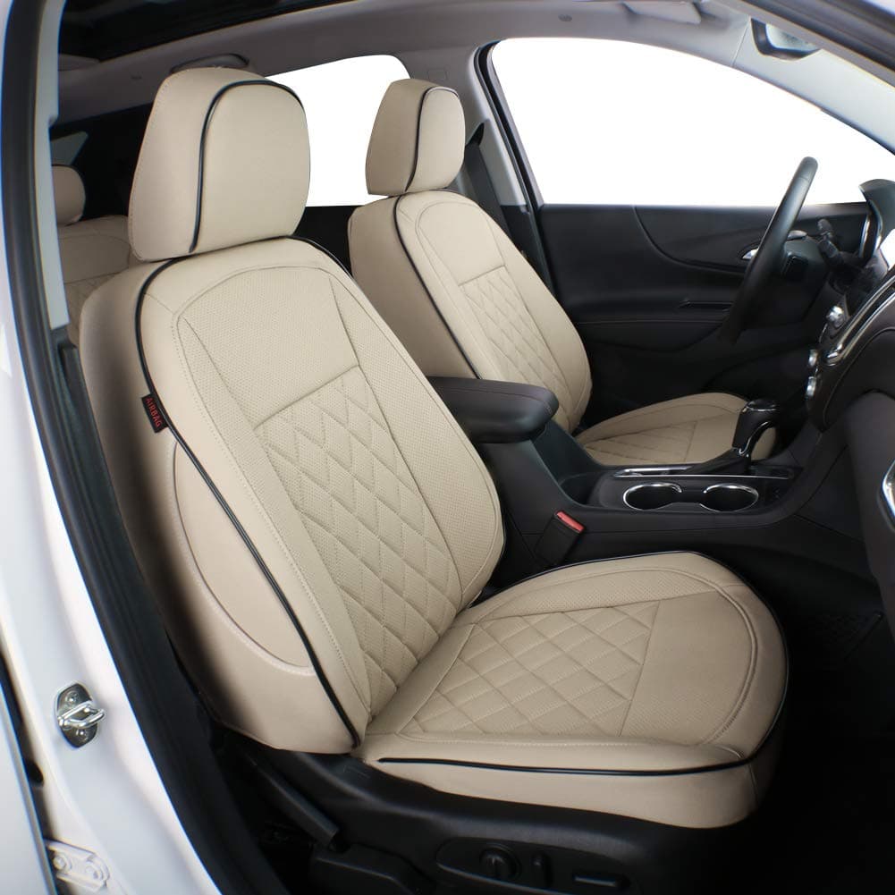 EKR Equinox Seat Covers Custom Fit for Chevrolet Equinox Premier, LS,LT,L,RS 2018 2019 2020 2021 2022 2023 2024 (Not for Equinox EV) Leather Car Seat Cover Full Set,Faux Leather(Beige)