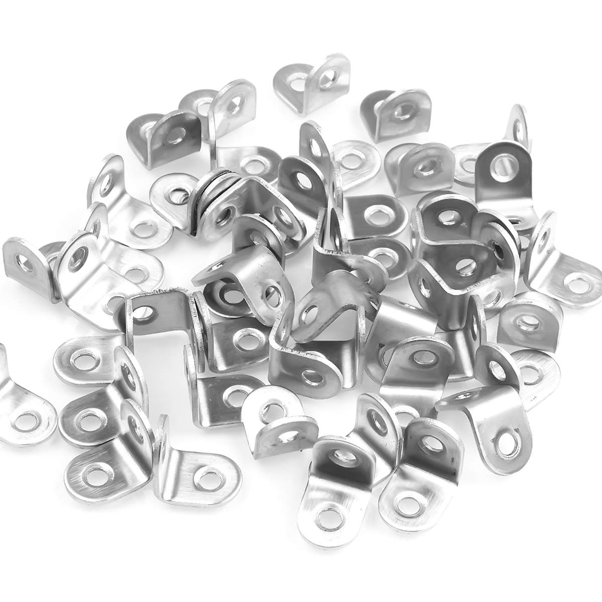 Eliseo 100 Pack Stainless Steel 90 Degree Angle L Shaped Bracket,Corner Brace Joint Bracket Fastener, 20mm x 20mm x 16mm,Silver Tone, Round End, 2 Holes, Metal