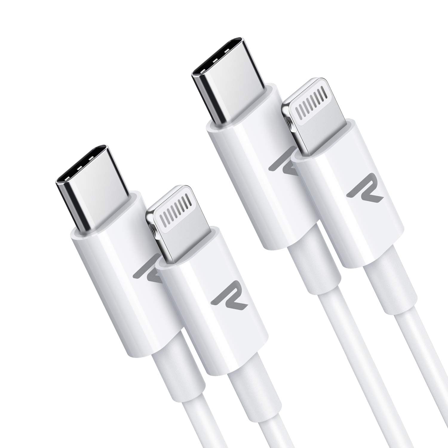 RAMPOW USB C to Lightning Cables [2 Pack, 1m/3ft] [Apple MFi Certified] Apple Lightning USB Type C PD Fast Charger Charing Cable for iPhone 11 Pro X XS XR, iPad Pro 12.9, iPad Mini 5, iPad Air White