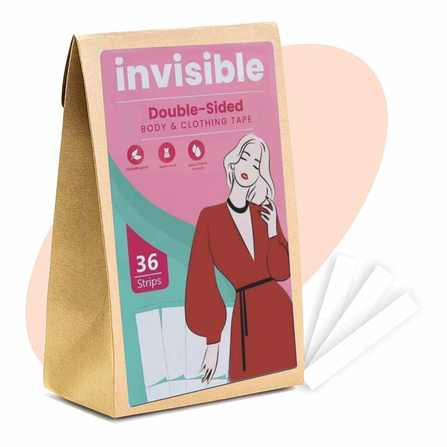 double sided tape for clothes and Fashion, Clothing and Body (72 Strip Pack) | All Day Strength Tape Adhesive and Gentle on Skin and Fabrics | Transparent(72)