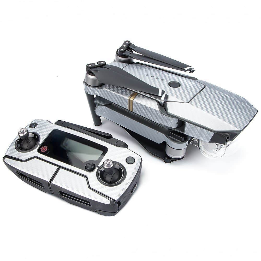 DJI Mavic Pro Skin Wrap Sticker Decals, Mavic Pro Accessories, Mavic Skin Silver, Waterproof Carbon Fiber Vinyl Skin Decal Set Remote Controller Battery Body Wrap for DJI Mavic Pro