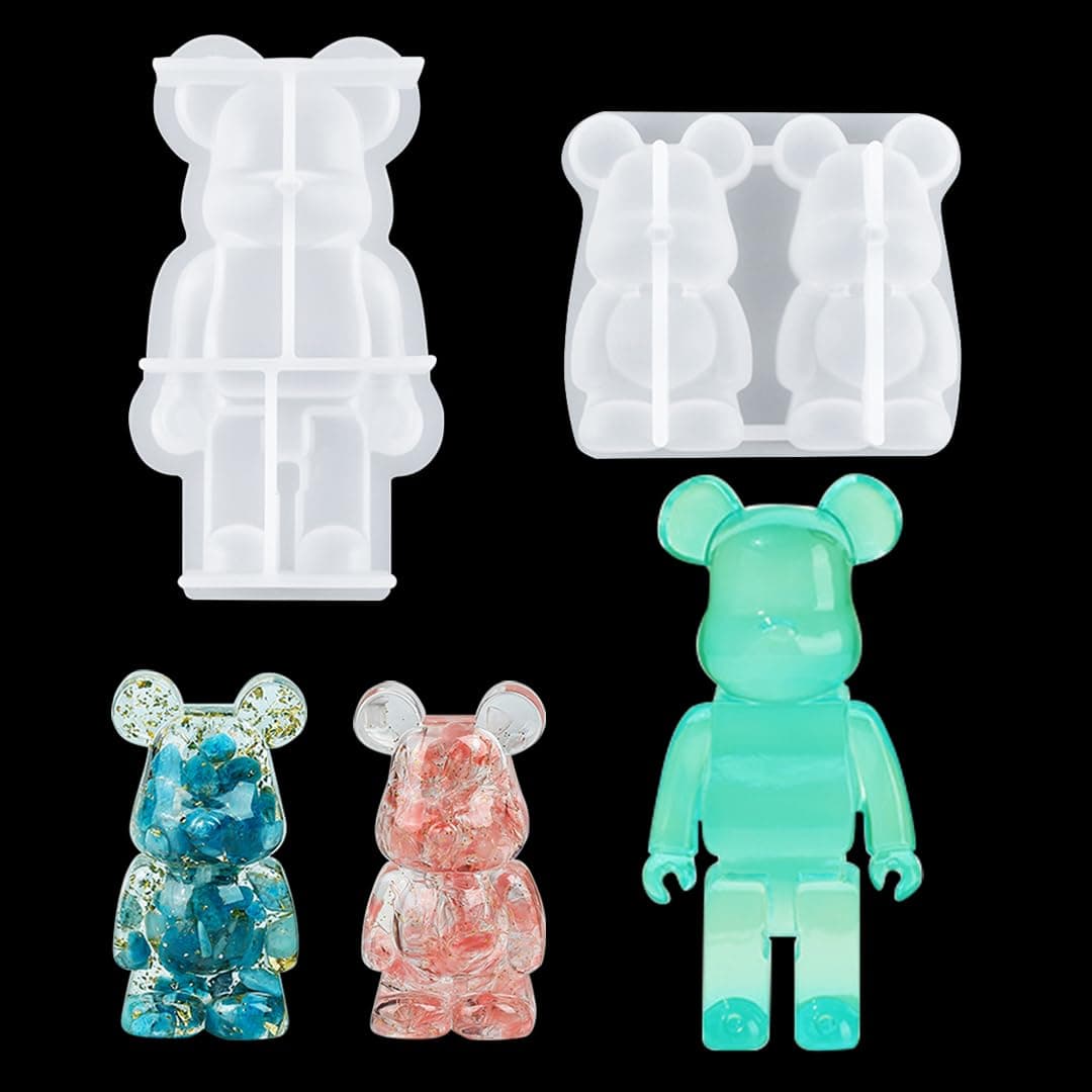 Zayookey 2 Pcs Bear Resin Molds Silicone 3D Animal Candle Mold Epoxy Resin Casting Mould for DIY Keychain Scented Soap Home Decor (Transparent Molds)