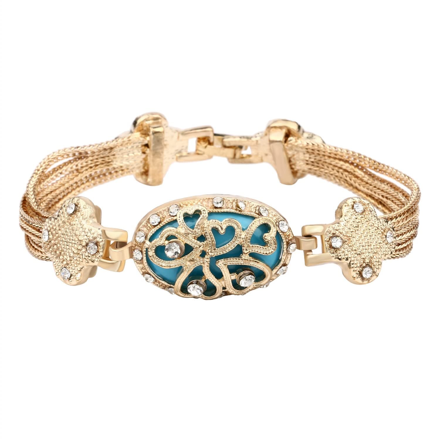 Gold Plated Turkish Jewelry Hollow Style Heart Bracelet for Women Gift