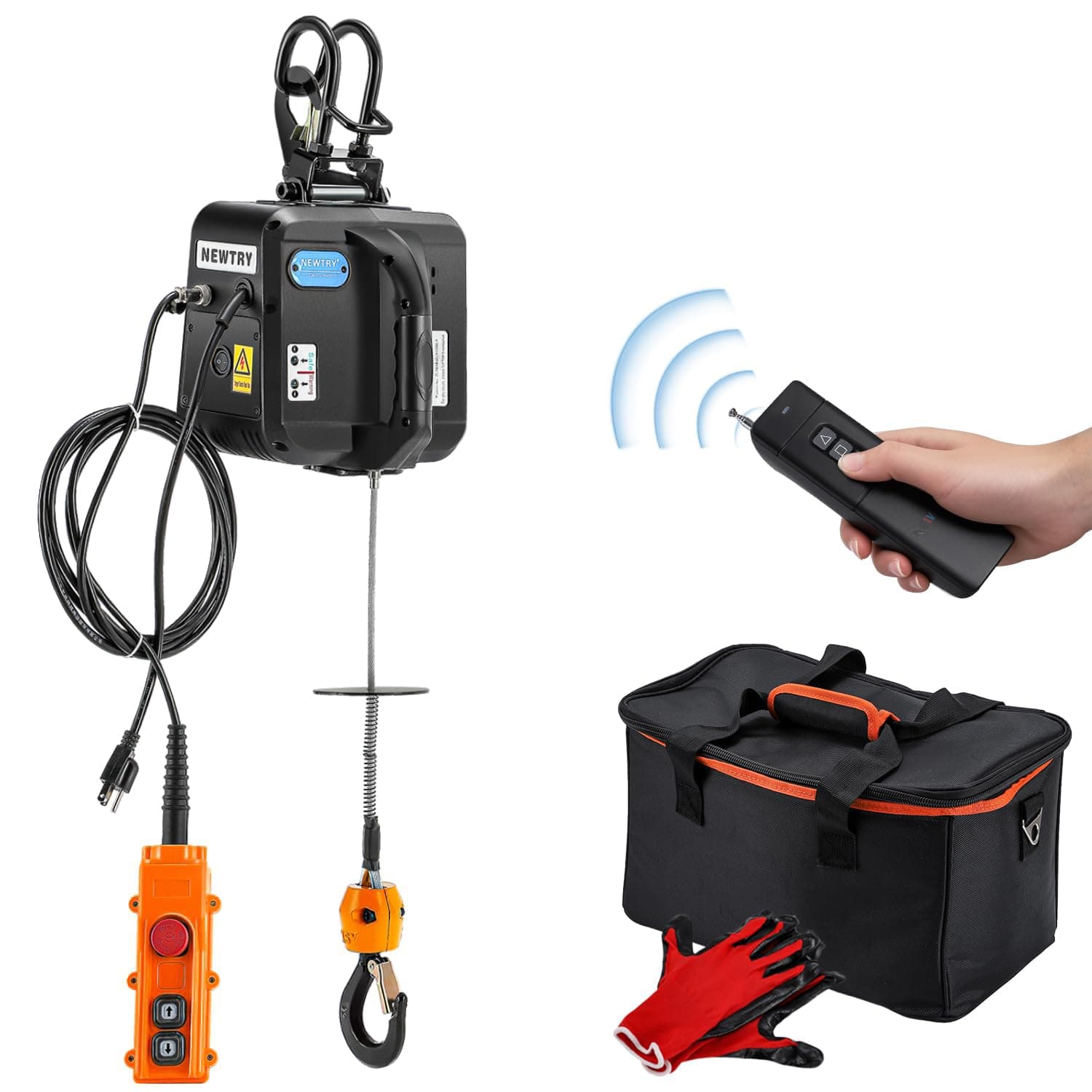NEWTRY 1,100lb Electric Hoist Pro, Electric Winch 110v 120v, with 2 Wireless Remote Control, Cable Remote Control, Vertically & Horizontally