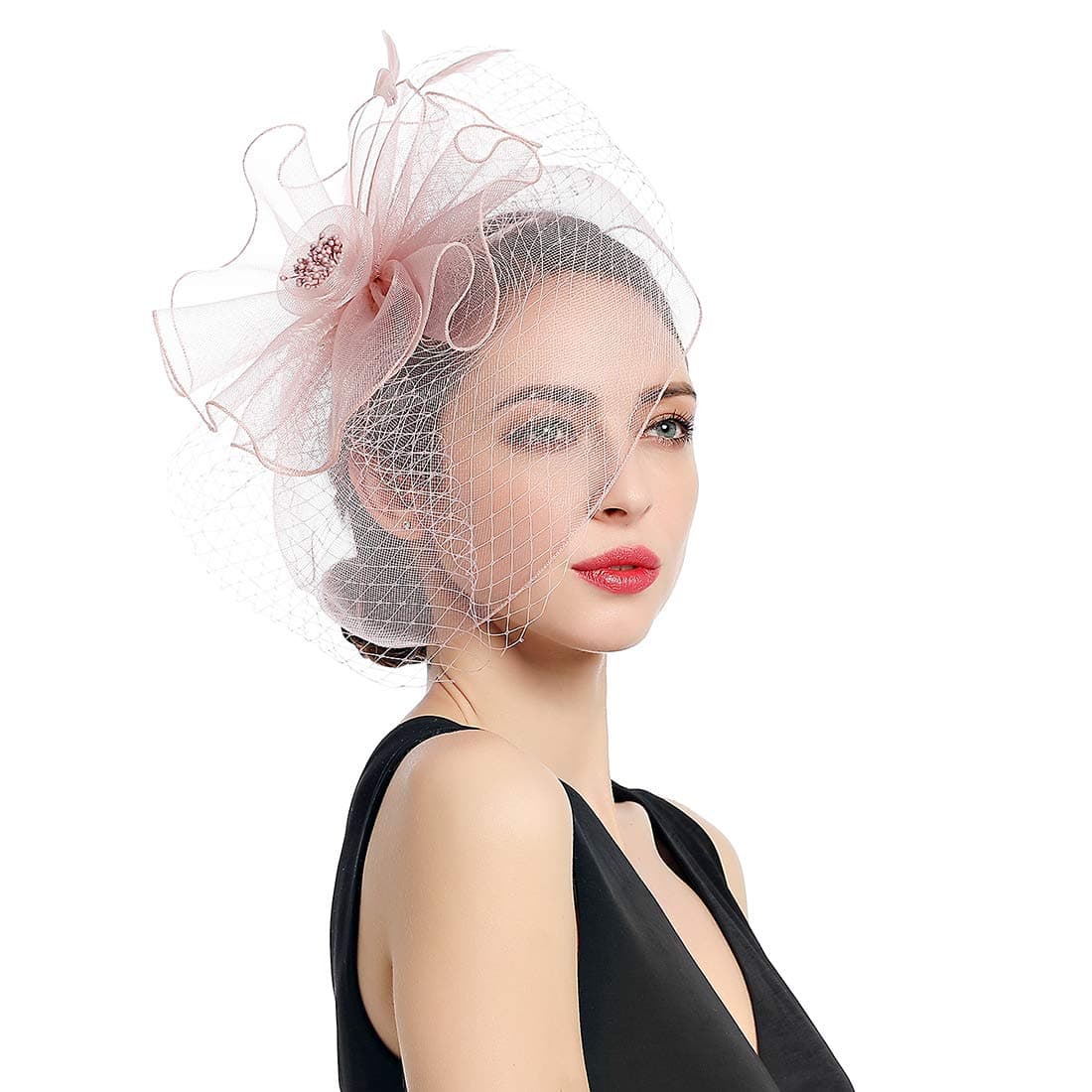 Women Fascinators Kentucky Derby Hair Clip Headband Wedding Tea Party Hat Mesh Feathers Hairband