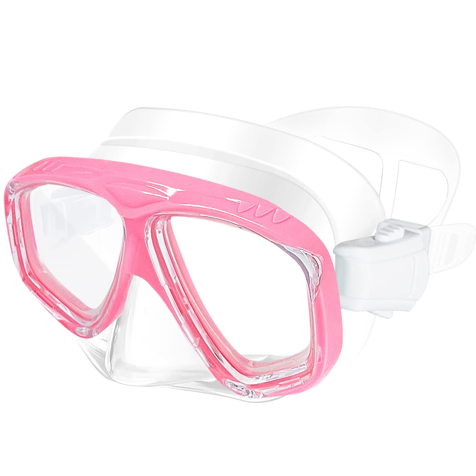 XDX Kids Goggles for Swimming 5-15, Anti-Fog Kids Diving Mask with 180° Clear View, Swim Goggles for Boys and Girls, Snorkel Mask for Youth with Nose Cover for Swimming, Diving, Snorkeling(Pink)
