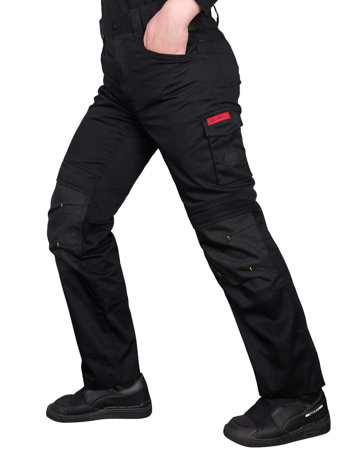 HARD LAND Men's Slim Fit Work Pants Ripstop Outdoor Cargo Pants with Knee Pads Pockets Black Size 32Wx32L