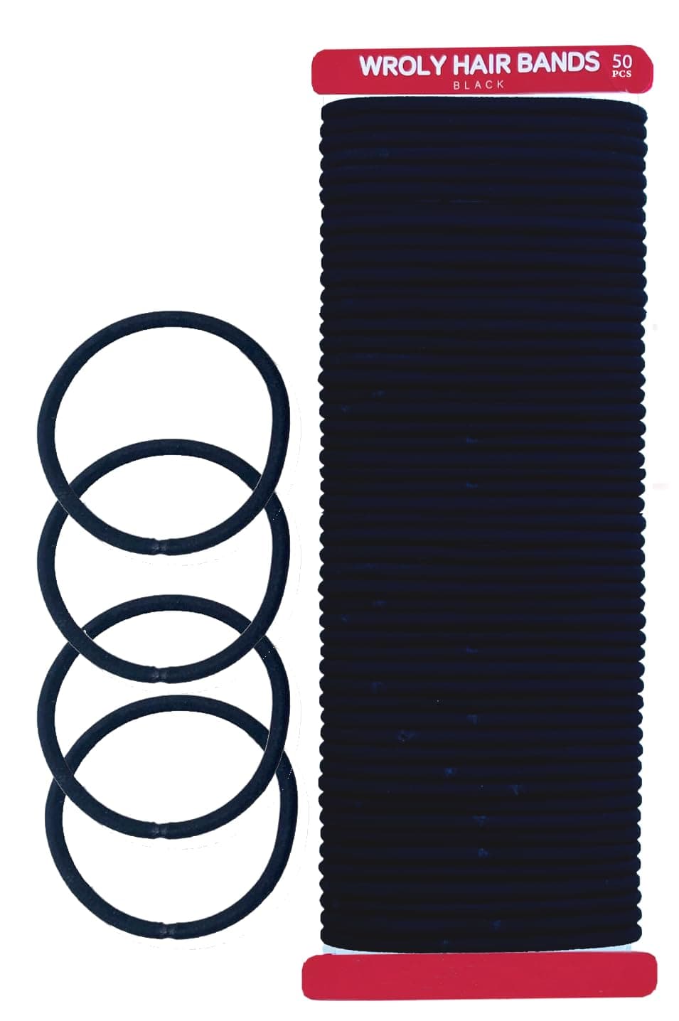 WROLY Hair Bands, Hair Bands For Women, Ponytail Holders, Hair Bobbles Hair Ties 4mm, Hairbands Hair Bands For Girls, Hair Bobbles Elastic Hair Bands (50-Hair Bands (Black)