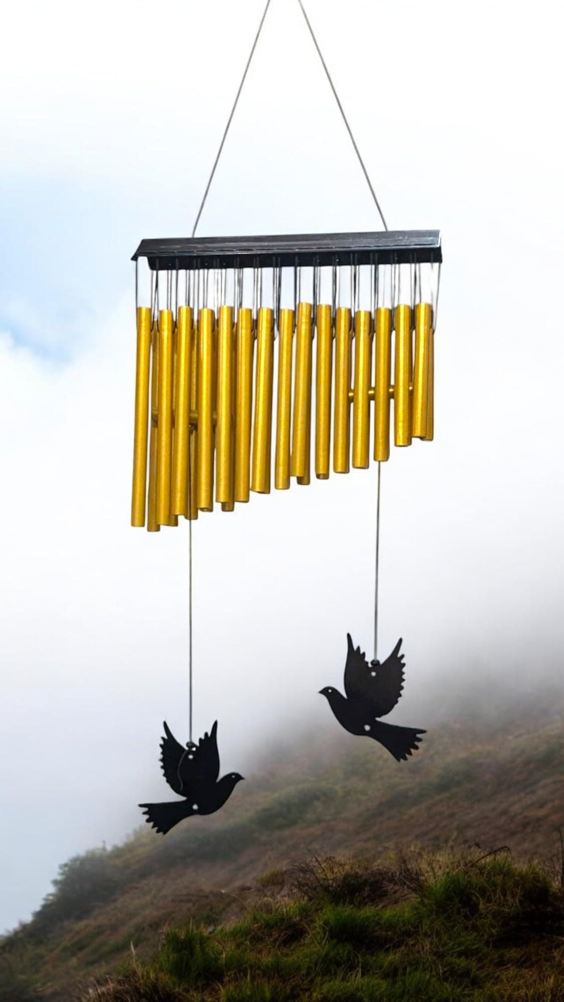 Colorful Wind Chimes for Home Positive Energy Love Color Pipes Windchimes for Balcony Room Bedroom (Assured Good Sound) (Gold 10 Pipe, 24 inch)