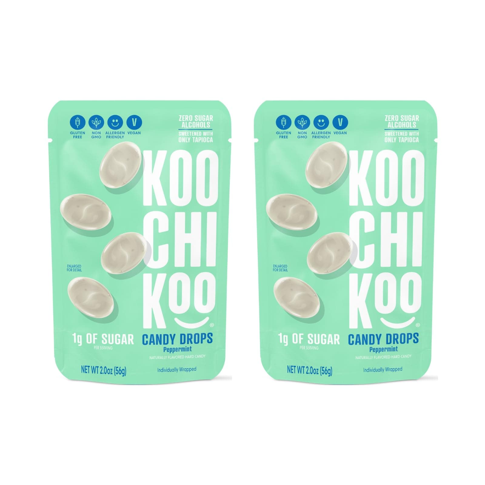 Flavored Hard Candy Drops, Peppermint Flavor, Vegan & Sugar Free Naturally Flavored Hard Candy, 16 Individually Wrapped Drops/Pouch (Pack of 2)